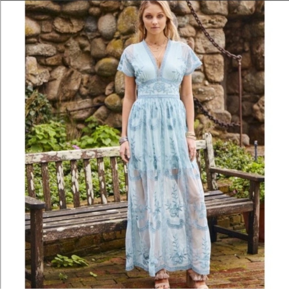 Altar'd State Light Blue Lace Trim Top